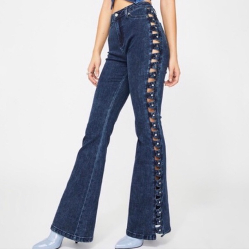 I.AM.GIA Cutout Embellished Flare Jeans